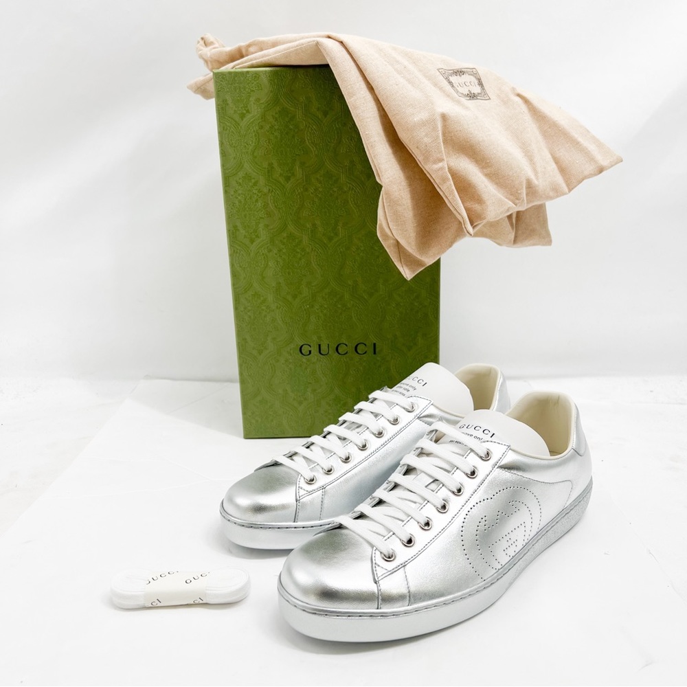Gucci Ace Metallic Low-top Silver Sneakers 660266